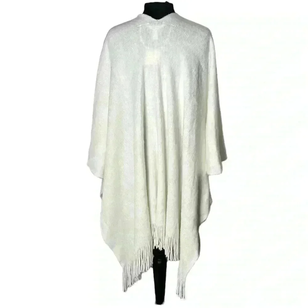 LAUREN CONRAD White Fringe Open Front Wrap Size OS
